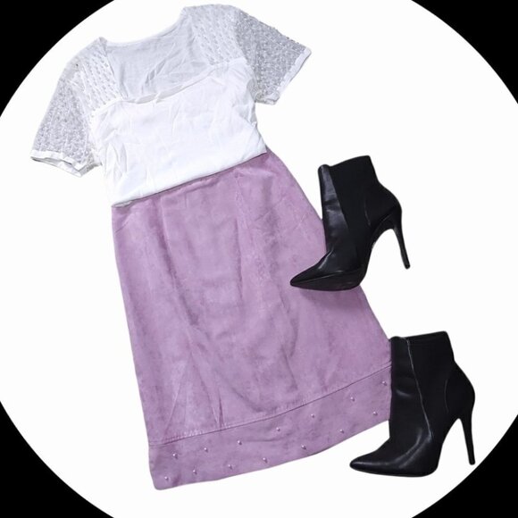 𝅺LILAC Faux Suede & Pearls Midi Skirt - Picture 7 of 12